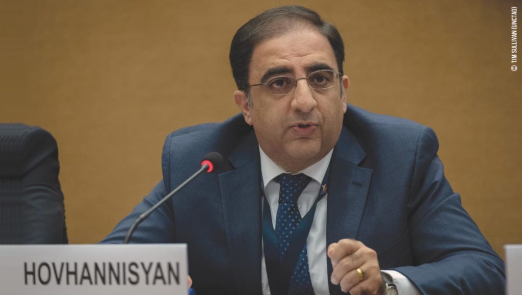 H.E. Andranik Hovhannisyan at the presentation of UNCTAD’s investment policy review for Armenia, November 2019, Geneva